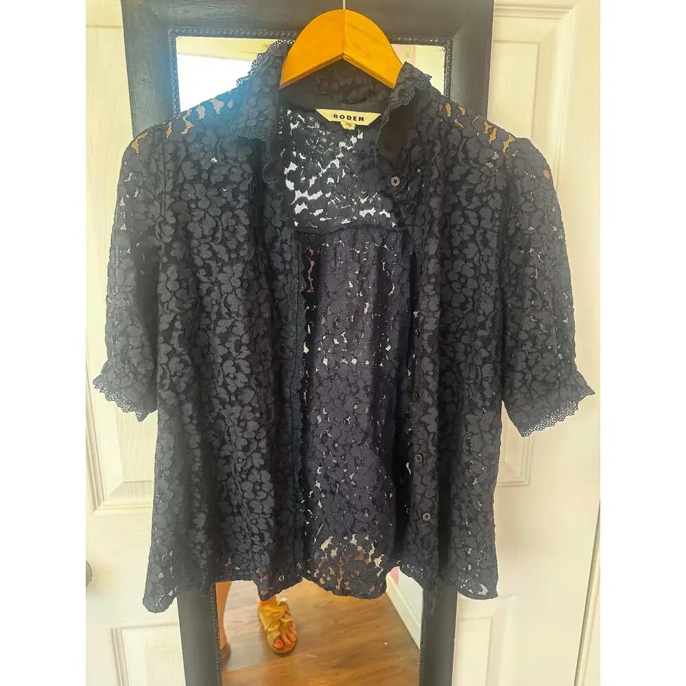 Boden Navy Lace Button-Front Camisole